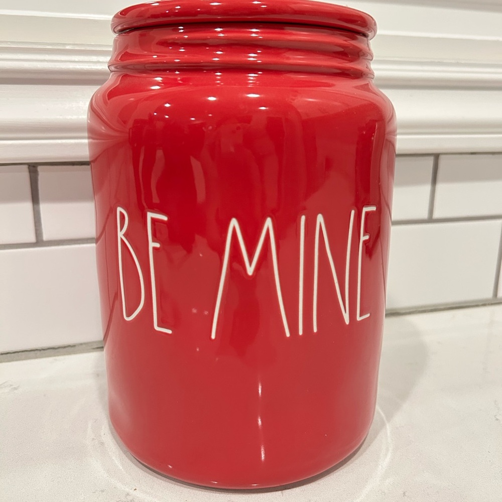 Rae Dunn Magenta Ceramic Container with White Logo